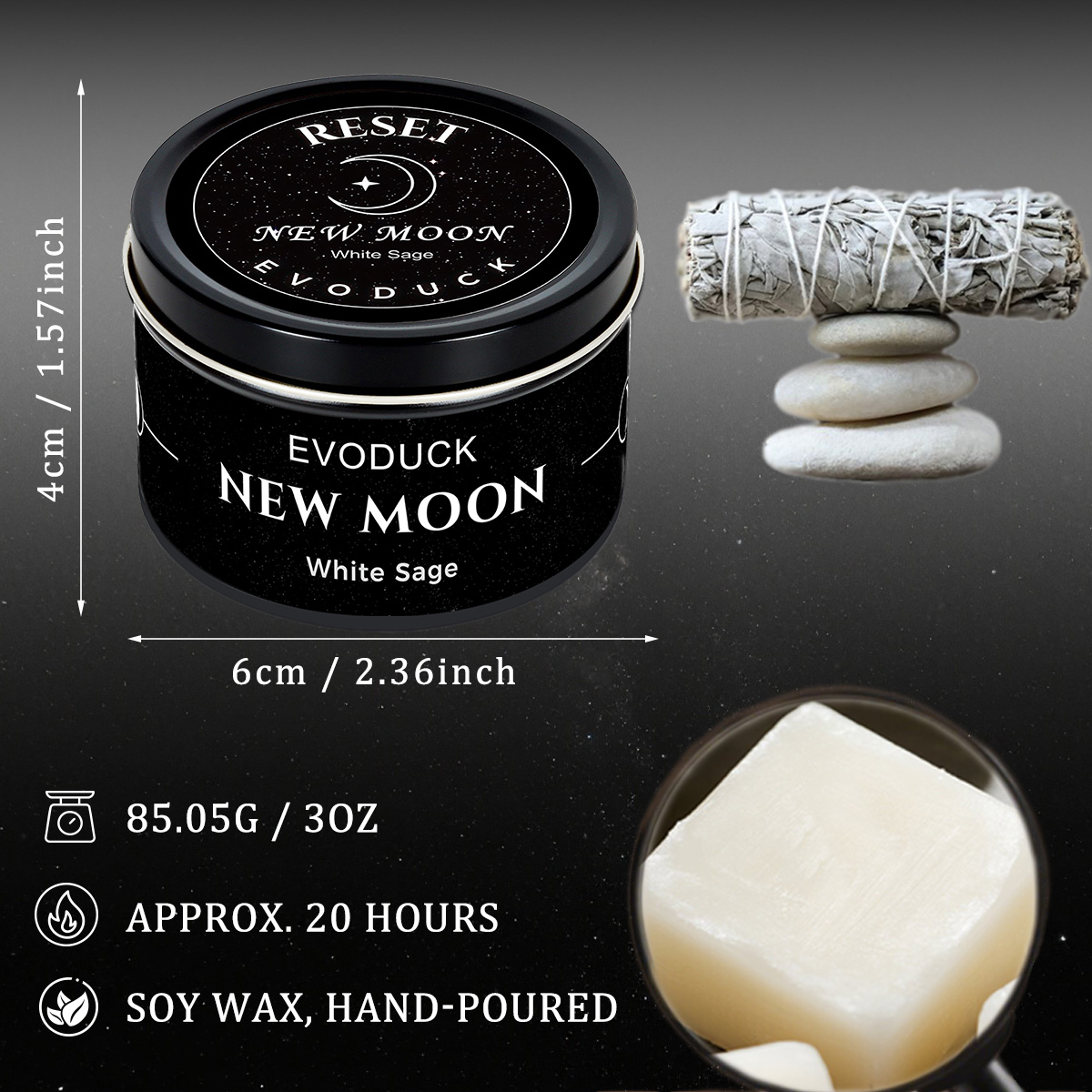 1pc New Moon Scented Candles C - đánh giá và giá Black Tin Candle